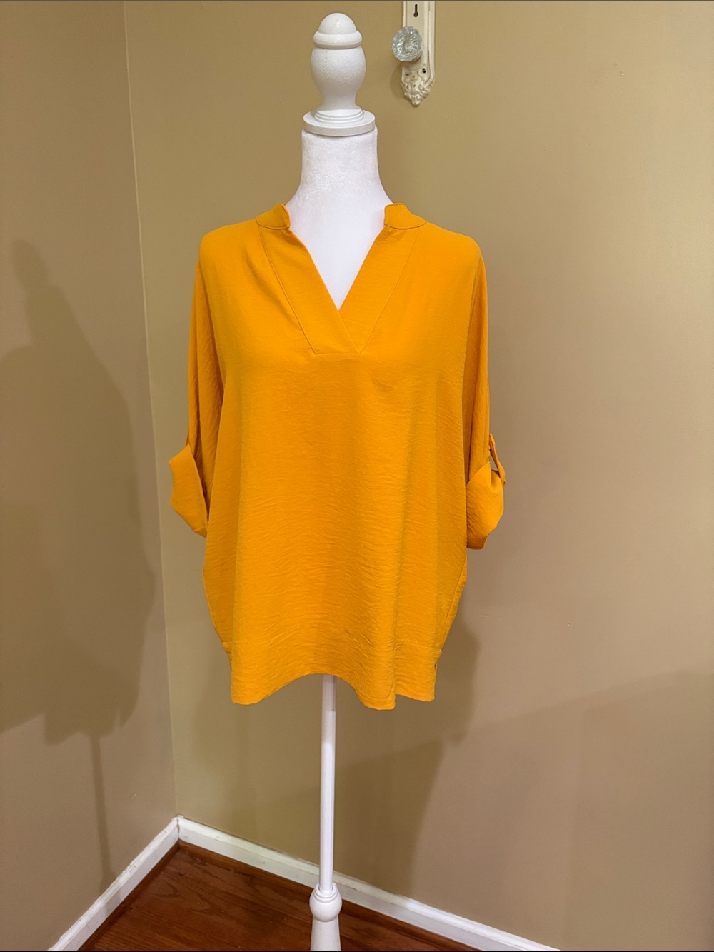 Philosophy Mustard V-Neck Roll-Sleeve Blouse
